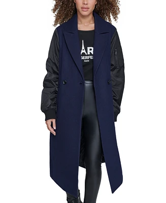 Karl Lagerfeld Paris Women's Double-Breasted Notch-Collar Coat