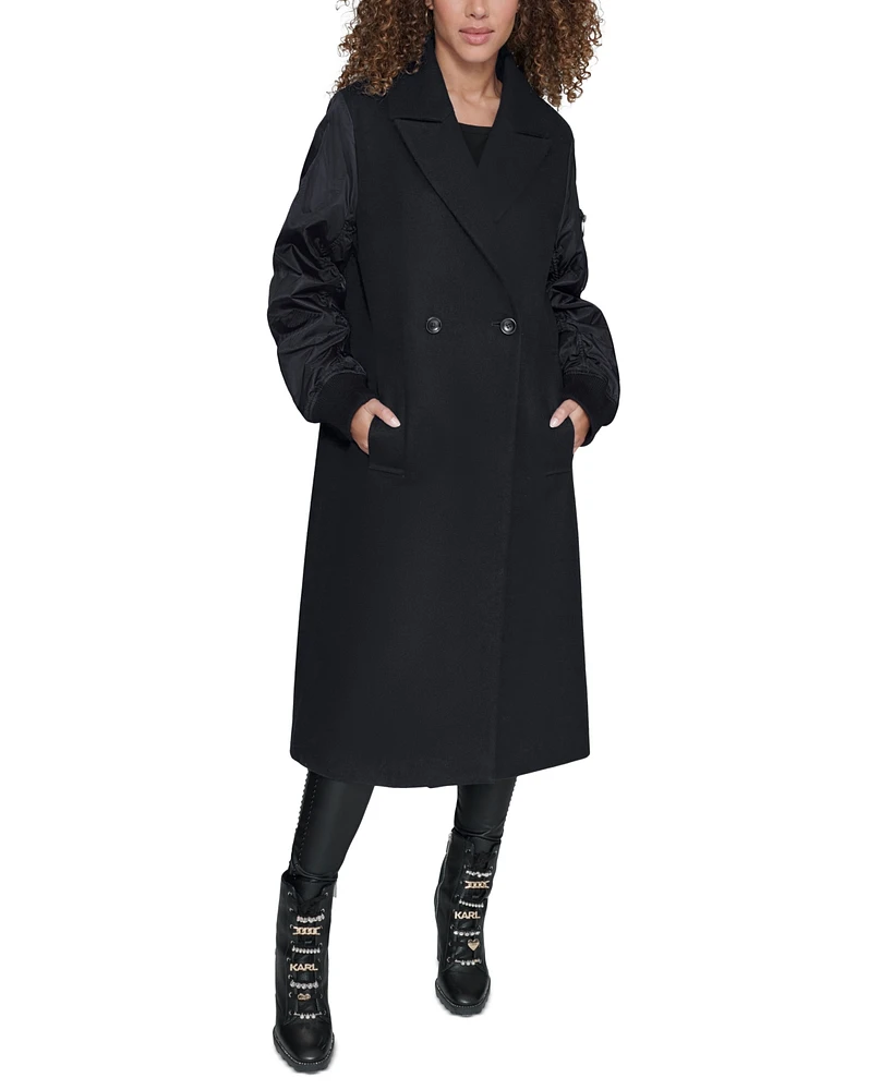 Karl Lagerfeld Paris Women's Double-Breasted Notch-Collar Coat