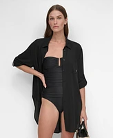 Dkny Women's Gauze Collared Button-Front Beach Shirt