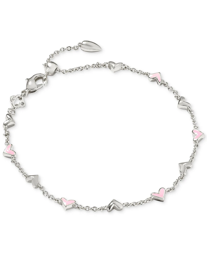 Kendra Scott Silver-Tone Haven Pink Heart Delicate Chain Bracelet