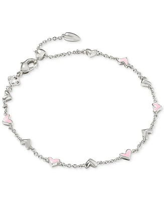 Kendra Scott Silver-Tone Haven Pink Heart Delicate Chain Bracelet