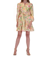 julia jordan Women's Printed Puff-Sleeve Keyhole Dress