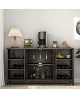 Slickblue Industrial Wine Bar Cabinet – Versatile Liquor Storage Sideboard with Wine Racks & Stemware Holder