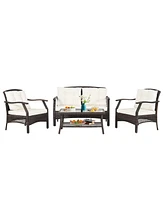 Sugift 4 Pieces Outdoor Rattan Conversation Set with Protective Cover