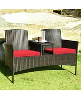 Sugift Modern Patio Set with Built-in Coffee Table and Cushions