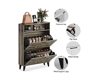 gaomon Shoe Cabinet Storage for Entryway, Hidde Large Capacity Freestanding Shoe Organizer with 2 Flip Drawers, Adjustable Shelf, Narrow Farmhouse Sho