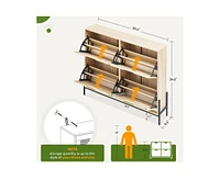 gaomon Natural Rattan Shoe Storage Cabinet, Freestanding Shoe Cabinet with 4 Flip Drawers, Modern Shoe Organizer with Adjustable Shelves, Ideal for Fr