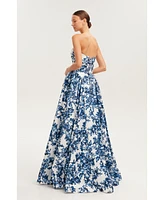 Milla Women's Ravishing Blue Hydrangea Corset Maxi Dress, Garden Of Eden