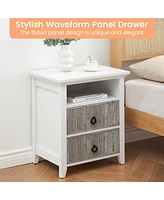 gaomon Nightstand with 2 Storage Drawers, Farmhouse End Side Table with Wave Fluted Panel