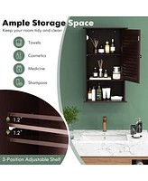 Sugift Bathroom Wall Mount Storage Cabinet Single Door with Height Adjustable Shelf-Rustic Brown