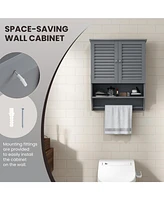 Sugift 2-Doors Bathroom Wall-Mounted Medicine Cabinet with Towel Bar-Gray