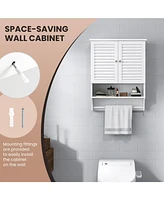 Sugift 2-Doors Bathroom Wall-Mounted Medicine Cabinet with Towel Bar-White