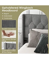 Sugift Queen Size Upholstered Platform Bed with Button Tufted Headboard
