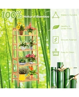 Sugift 4-Tier Bamboo Plant Rack with Guardrails Stable and Space-Saving-Natural