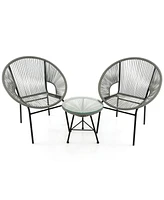 Sugift 3 Pieces Patio Acapulco Furniture Bistro Set with Glass Table-Gray