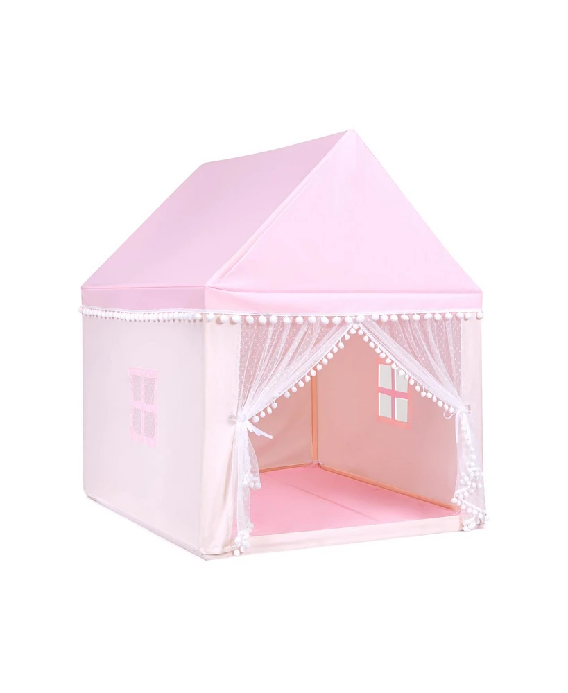 Sugift Kids Play Tent Large Playhouse Children Play Castle Fairy Tent Gift with Mat-Pink