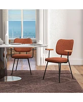 Sugift Set of 2 Modern Fabric Dining Chairs with Armrest and Curved Backrest-Orange