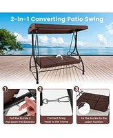 Sugift 3 Seat Outdoor Porch Swing with Adjustable Canopy-Coffee