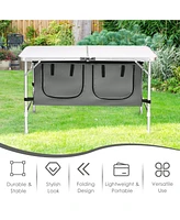Sugift Height Adjustable Folding Camping Table-Gray