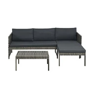 vidaXL 3 Piece Patio Lounge Set with Cushions Poly Rattan Gray