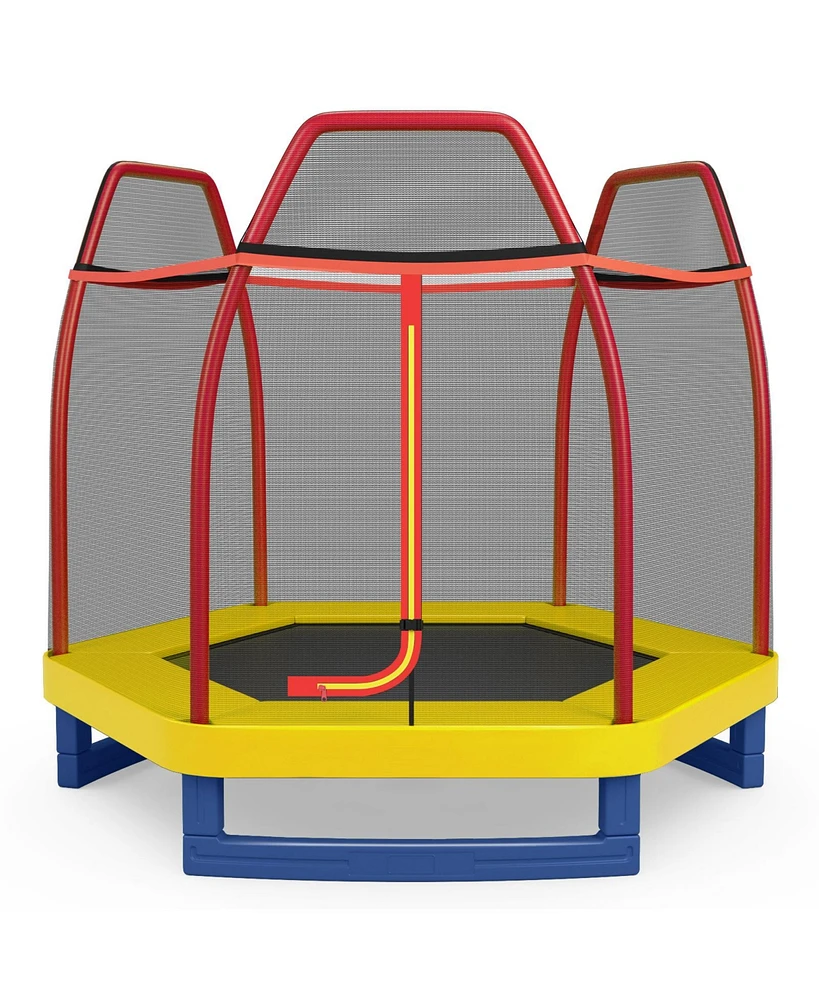 Sugift 7 Feet Kids Recreational Bounce Jumper Trampoline-Red