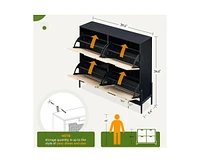 gaomon Natural Rattan Shoe Storage Cabinet, Freestanding Shoe Cabinet with 4 Flip Drawers, Modern Shoe Organizer with Adjustable Shelves, Ideal for Fr