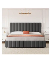 gaomon Bed Frame With 4 Storage Drawers And Adjustable Headboard, Linen Upholstered Platform Bed Frame With Wooden Slats Support, No Box Spring Needed