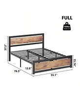 gaomon Bed Frame With Headboard, Industrial Platform Bedframe No Box Spring Needed, 14 Inch Metal Mattress Frame Noise Free, Rustic Brown
