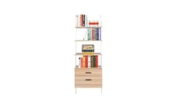 Slickblue Industrial Bookshelf with Wood Drawers & Matte Steel Frame Stylish Storage for Modern Spaces