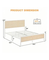 gaomon Rattan Bed Frame With Headboard And Footboard, Heavy Duty Metal Platform Bed Frame With Storage, Easy Assembly, No Box Spring Needed, Mattress