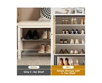 gaomon Shoe Cabinet with 3 Rattan Doors, Freestanding Shoe Storage Organizer with Adjustable Shelves, 7-Tier Shoe Storage Cabinet for Entryway, Hallwa