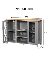 gaomon Wine Bar Cabinet with Led Light,Home Coffee Cabinet with Wine and Glass Rack,Kitchen Buffet Sideboard with Storage,Dark Grey