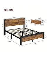 gaomon Full/Queen Bed Frame With 4 Drawers,Bed Frame With Storage, Full Metal Platform Bed Frame With Wood Headboard, Noise Free, No Box Spring Needed