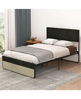 gaomon Full Size Platform Bed Frame With Headboard, Full Size Sturdy Steel Slat Bed Frame Mattress Foundation, Enough Space For Storage, No Box Spring