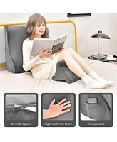 Sugift Bed Wedge Pillow with Tablet Pillow Stand and Side Pockets-Gray