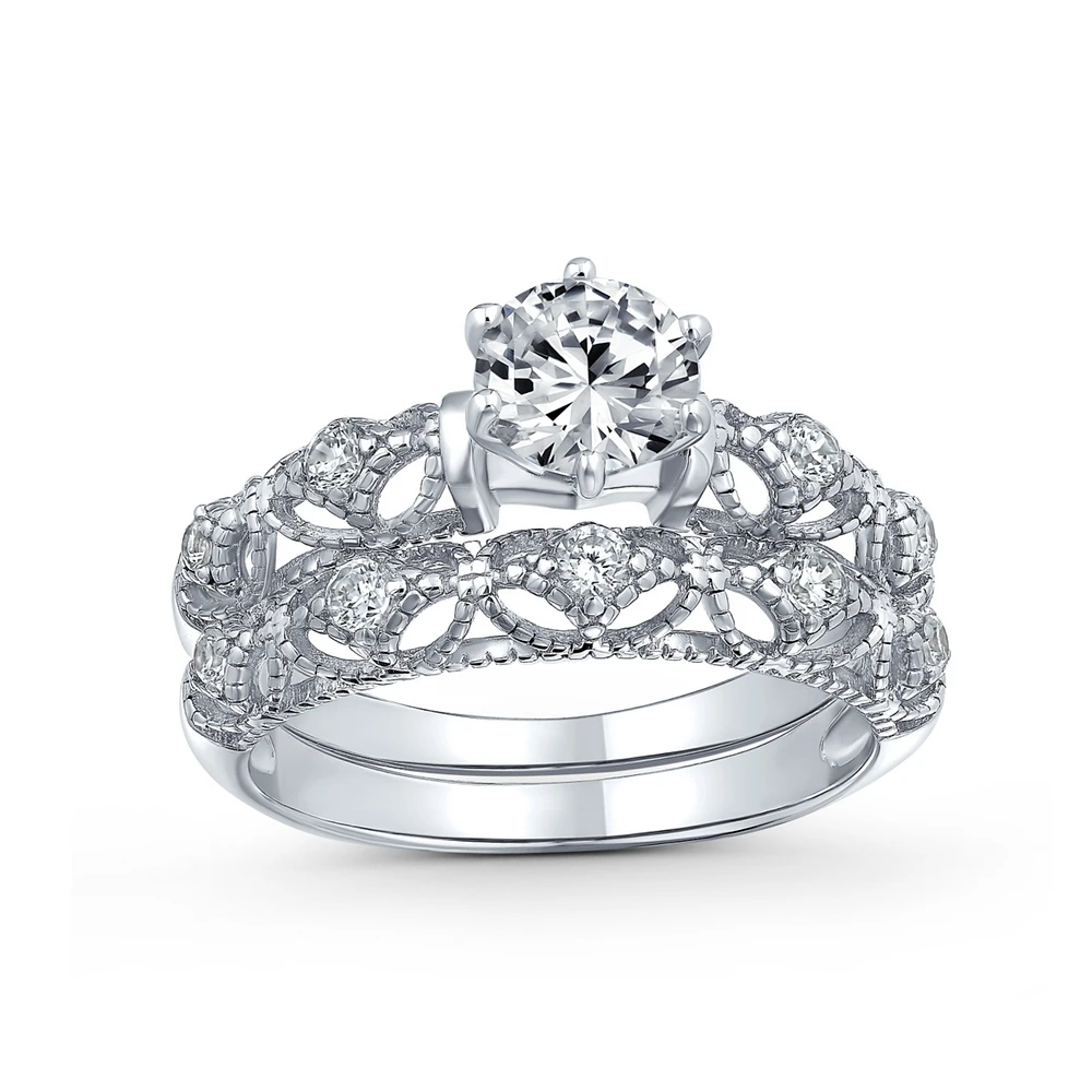Bling Jewelry 1 Ct Round Cubic Zirconia Solitaire Cz promise ring Band Set .925 Sterling Silver