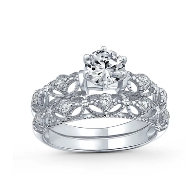 Bling Jewelry 1 Ct Round Cubic Zirconia Solitaire Cz promise ring Band Set .925 Sterling Silver