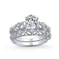 Bling Jewelry 1 Ct Round Cubic Zirconia Solitaire Cz promise ring Band Set .925 Sterling Silver