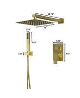 Mondawe Pvd Brush Gold 10 Inch Square Bathroom Shower Combo Set