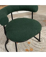 Boucle Dining Chairs Set of 2, Mid-Century Modern Curved Backrest Chair, Round Upholstered Kitchen Chairs (Emerald Boucle)