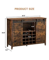 gaomon Farmhouse Coffee Bar Cabinet with Storage, 47 Wine Bar Cabinet with Sliding Barn Door