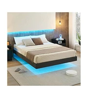 gaomon Floating Bed Frame With Led Lights, Modern Bed Frame, Upholstered Platform Bed Frame, No Box Spring Required, Easy To Assemble