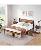 gaomon Full/Queen Bed Frame, Bed Frame With Wooeden Headboard And Footboard, Platform Bed Frame With Underbed Storage Space, Rustic Country Style