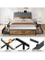 gaomon Full Bed Frame With Charging Station And 4 Storage Drawers, Metal Platform Bed With Ergonomic Large Storage Headboard, Noise-Free, No Box Sprin