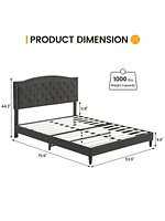 gaomon Upholstered Bed Frame With Height-Adjustable Headboard, Linen Platform Bed Frame Mattress Foundation With Wooden Slats Support, No Box Spring N