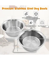 Gouun Dog Bowl Stand with 2 Stainless Steel Food Water Bowls