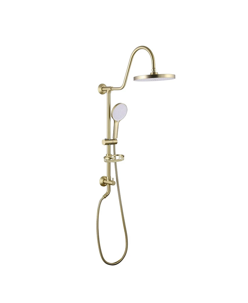 Mondawe Brushed Gold Shower Faucet with 2-Function 10 Inch Rainfall,Massage,Full Spray Shower Head