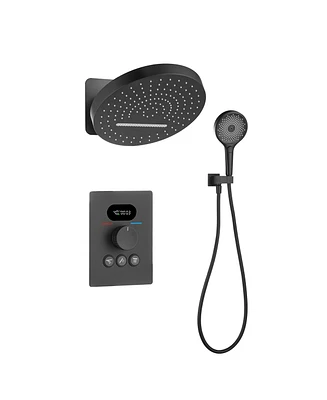 Mondawe Matte Black 3-Functiom Shower Faucet System Set with 12Inch Round Showe Head (Rough-in Value Included)