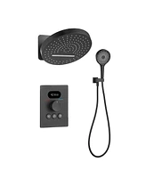 Mondawe Matte Black 3-Functiom Shower Faucet System Set with 12Inch Round Showe Head (Rough-in Value Included)