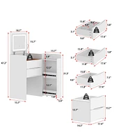 Famapy White Closet Drawer Vanity With Light Mirror And Stool